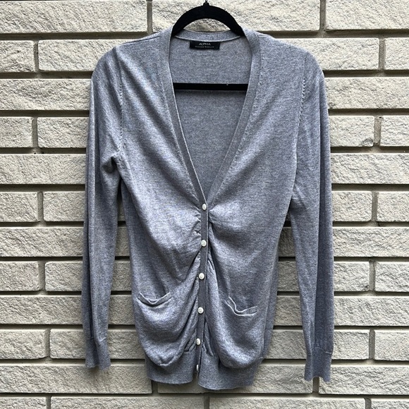Alpha Massimo Rebecchi Wool/Angora/Cashmere Blend Grey Cardigan Sz S - Picture 2 of 10